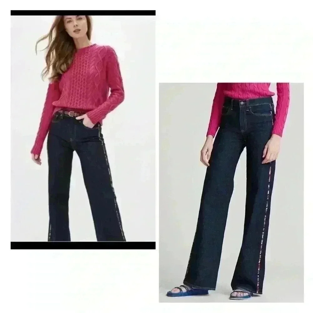 NEW Polo Ralph Lauren Ultra Stretch Wide Leg Jean Dark Indigo Rainbow